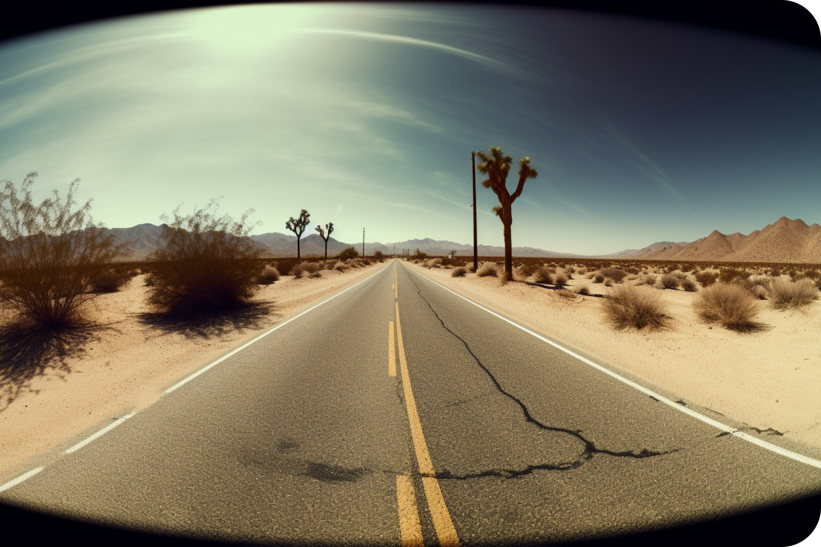 fish lens view of desert highway