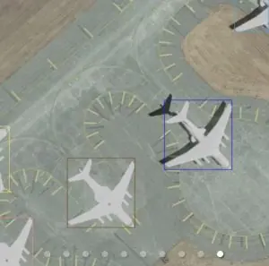 A synthetic image showing real and 'painted on' planes generated in Rendered.ai