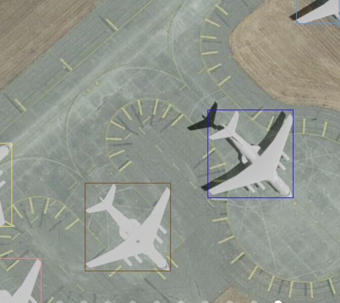 A synthetic image showing real and 'painted on' planes generated in Rendered.ai
