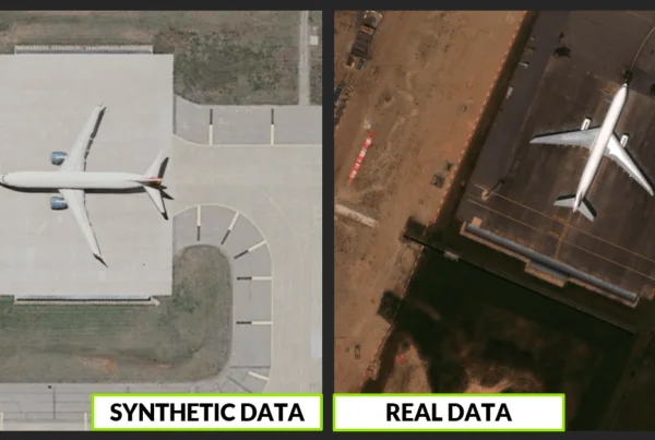 Real data versus synthetic data in imagery simulation.