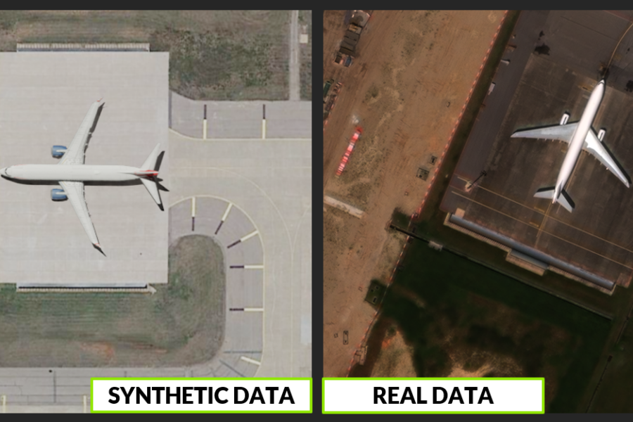 Real data versus synthetic data in imagery simulation.