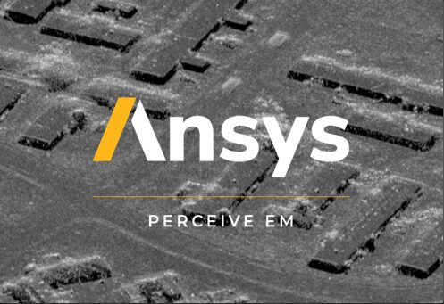 SAR imagery with the Ansys logo layered on top.