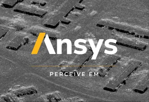 SAR imagery with the Ansys logo layered on top.