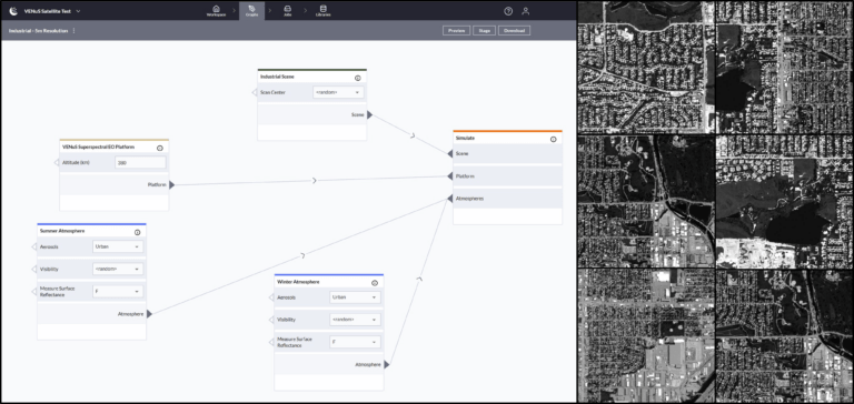 Simulated satellite data and imagery in the Rendered.ai platform for the VENus mission.