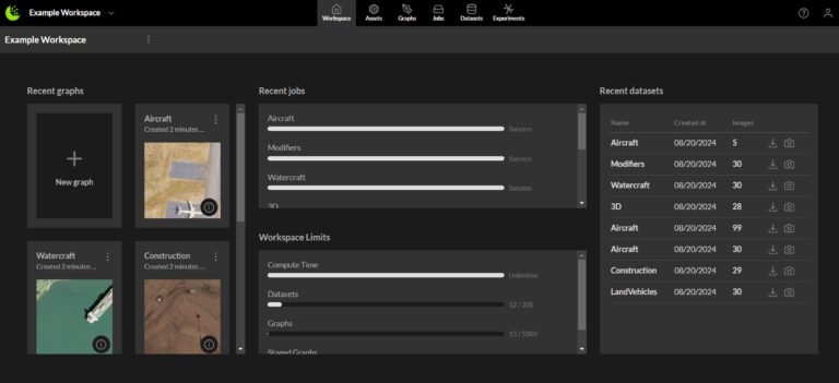 A sample workspace for synthetic data generation in the Rendered.ai platform.