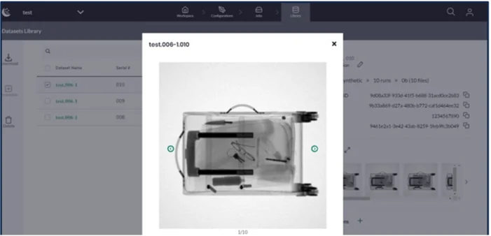 A simulated X-ray image generated in the Rendered.ai Platform used to train vision-based detection systems to identify security threats in bags, such as sharp objects and other weapons.
