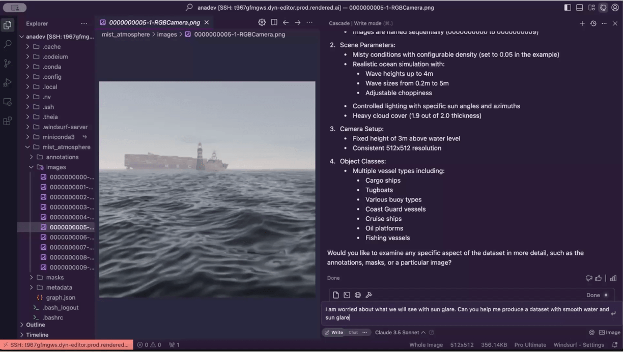 AI-supported synthetic imagery generation with the MCP server-enabled Rendered.ai platform and AI code editor, Windsurf.